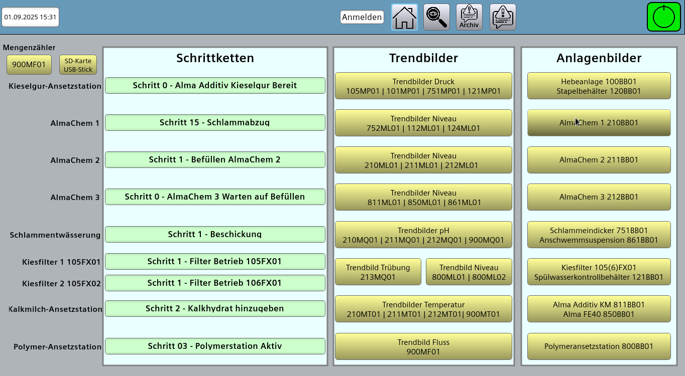 Visualisierung an dem Siemens Unified Comfort Panel für Abwasserbehandlung