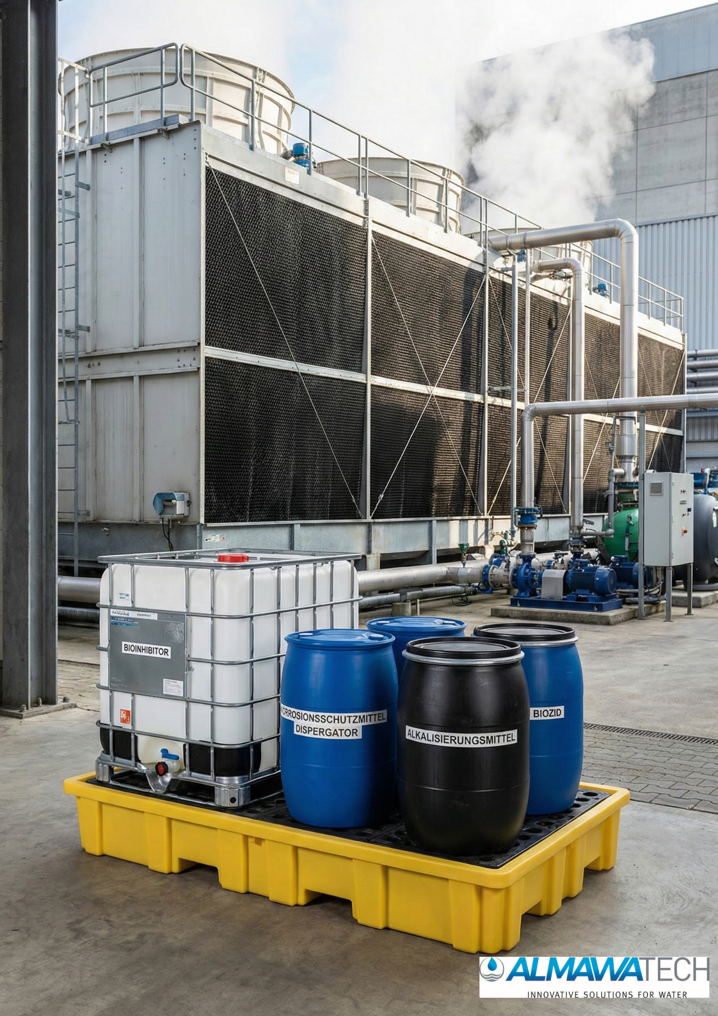Kühlwasseraufbereitung mit Korrosionsinhibitor und Bioziden für Kühltürme und geschlossene Kühlsysteme
