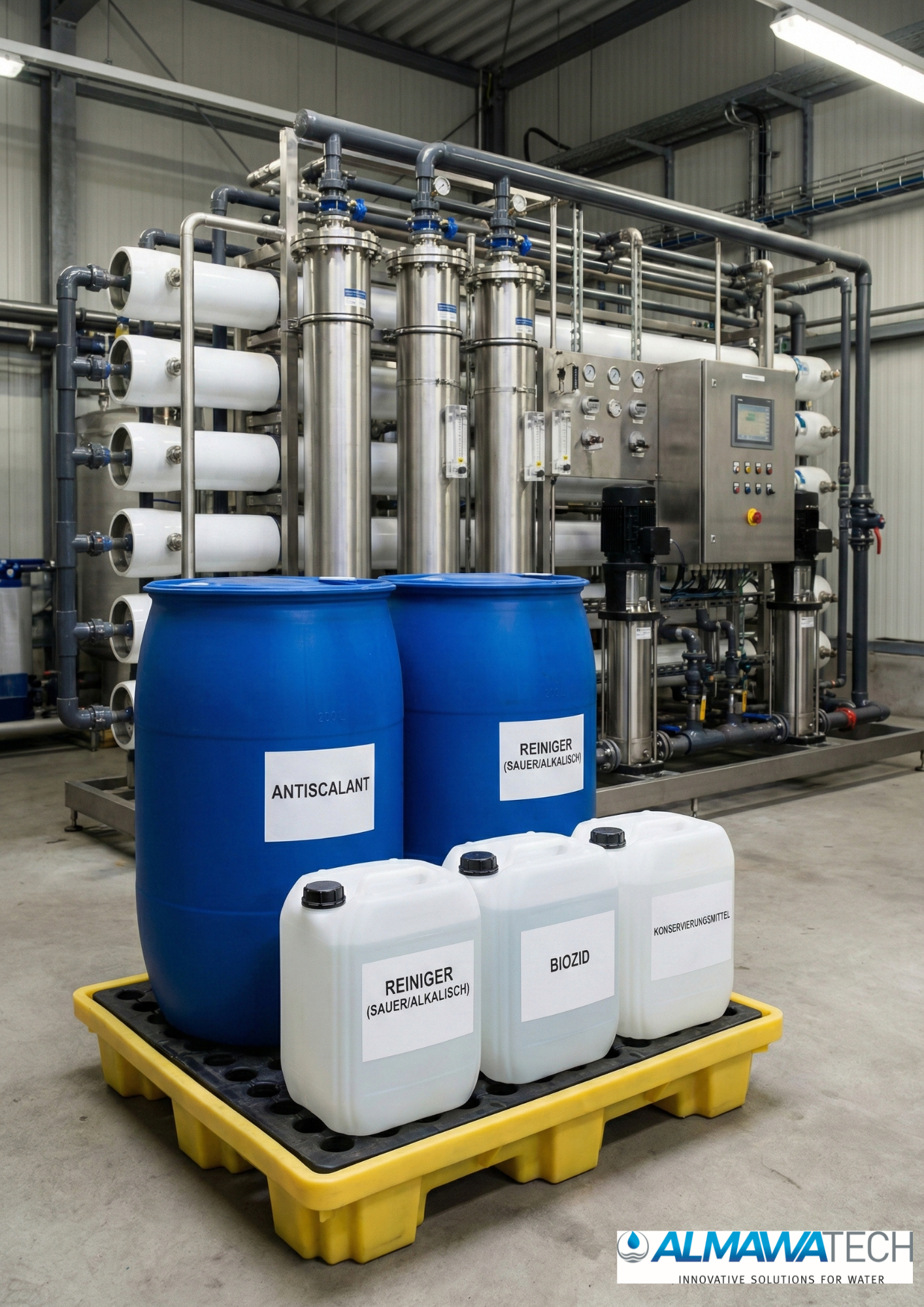 Umkehrosmoseanlage mit Antiscalant und Membranreiniger zum Schutz vor Scaling und zur Leistungsstabilisierung